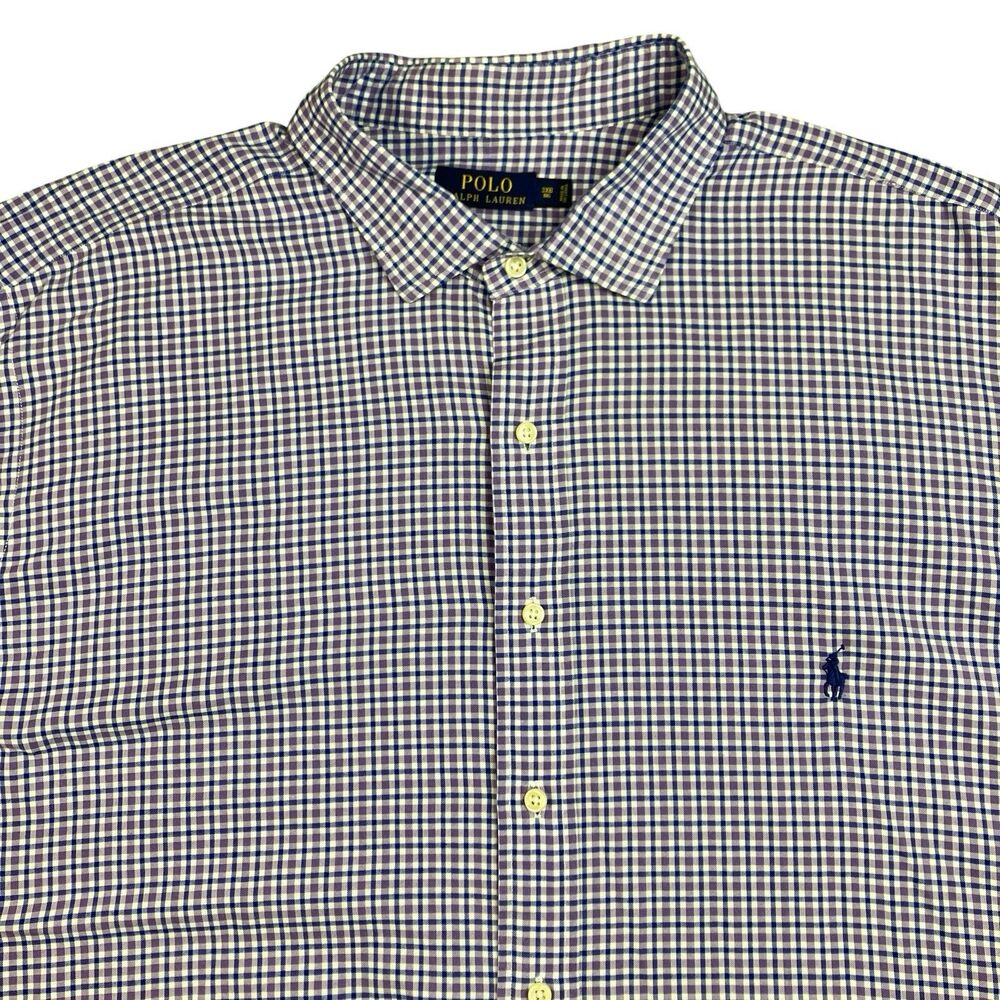 Polo Ralph Lauren Button Down Shirt Mens 3XB Purple Blue Gingham Check Preppy